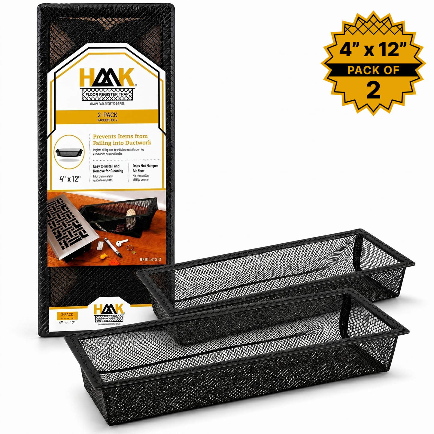 Floor Register Trap | Screen for Home Air Vent Filters (2-Pack / 4,6,8-Pack)