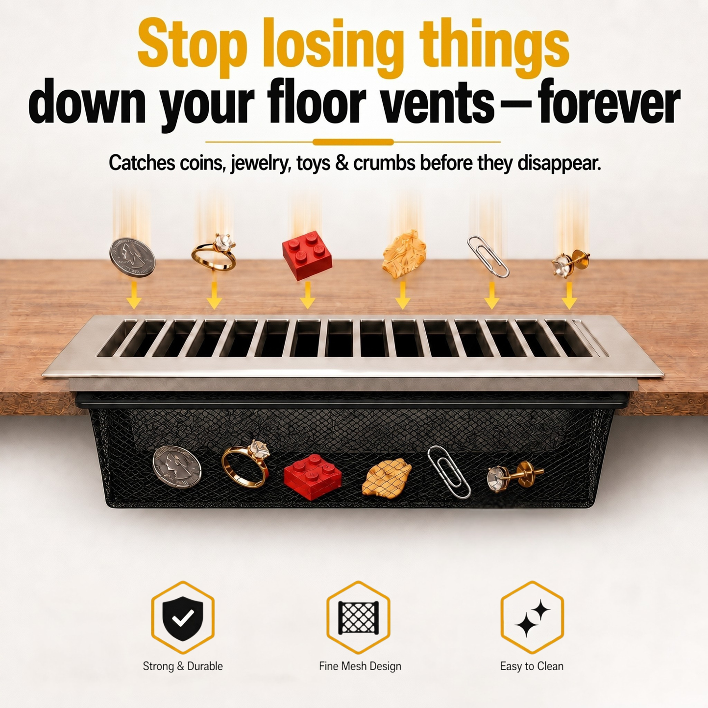 Floor Register Trap | Screen for Home Air Vent Filters (2-Pack / 4,6,8-Pack)