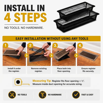 Floor Register Trap Screen — 4x10 & 4x12 Floor Vent Cover
